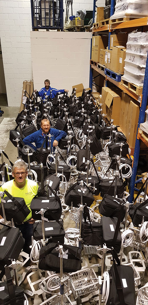 Workers in a warehouse supplying medical facilities